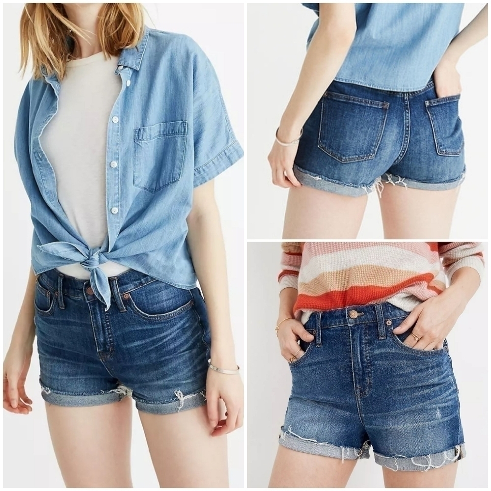 MADEWELL High-Rise Denim Shorts in Glenoaks Wash: Cutoff Edition, Size 28